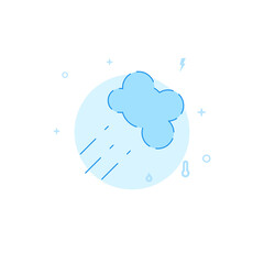Heavy rain weather forecast vector icon. Flat illustration. Filled line style. Blue monochrome design. Editable stroke. Adjust line weight.