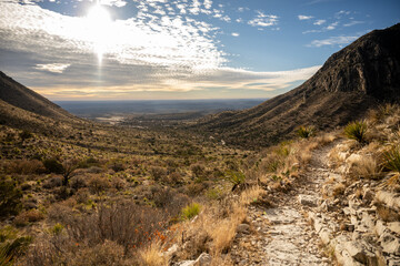 Looking Back Toward The Campground From The Tejas Trail in Guadalupe Mountains - obrazy, fototapety, plakaty