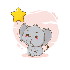 Cute elephant holding star cartoon art illustration