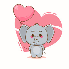 Cute elephant holding love heart cartoon art illustration