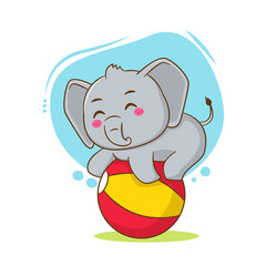 Cute elephant playing ball cartoon art illustration