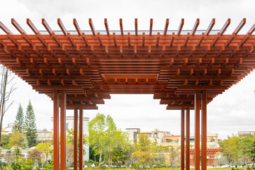Chinese style wooden torii in a park