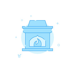 Fireplace vector icon. Flat illustration. Filled line style. Blue monochrome design. Editable stroke. Adjust line weight.