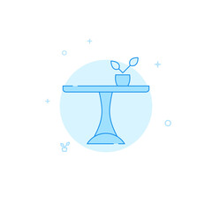Round pedestal table vector icon. Flat illustration. Filled line style. Blue monochrome design. Editable stroke. Adjust line weight.