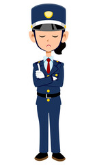 腕組みして考える女性警備員
