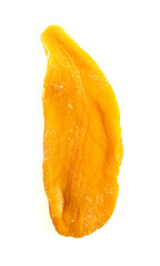 Fototapeta na wymiar Yellow Dehydrated Mango Strips Isolated on a White Background