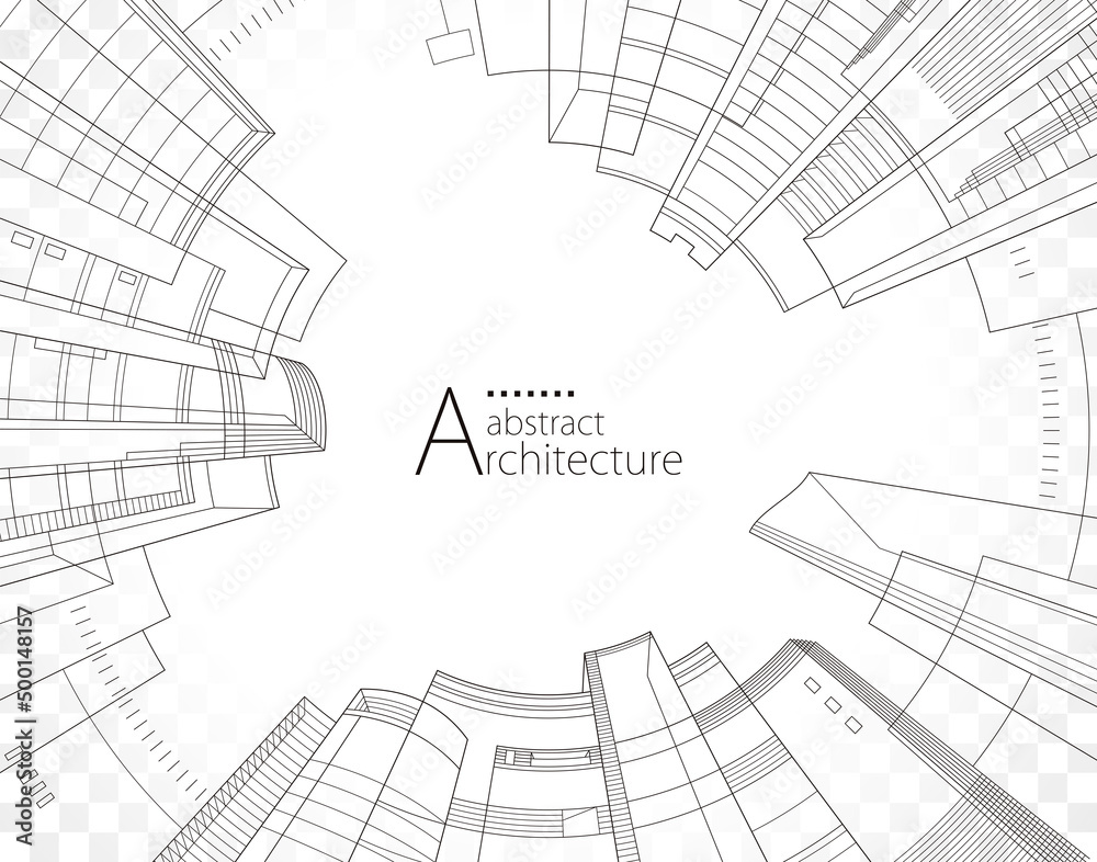 Poster 3d illustration linear drawing, architecture urban building design, architecture modern abstract bac