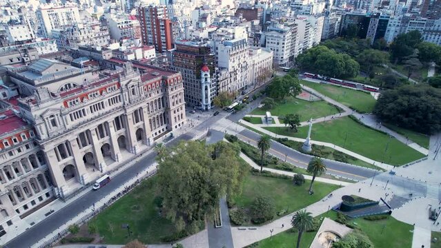 Cityscape of Buenos Aires Argentina. Panorama landscape of touristic landmark downtown of capital of Argentina. Touristic landmark. Outdoor downtown city. Urban scenery of Buenos Aires cIty.