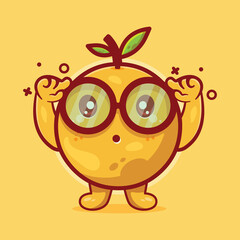 genius orange fruit character mascot with think expression isolated cartoon in flat style design