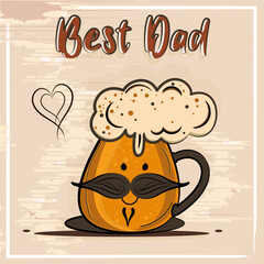 Isolated cute beer glass cartoon Happy father day retro template Vector