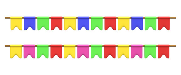 Colorful Festa Junina Party Flags Garland in Straight Line Isolated 3D Render Illustration