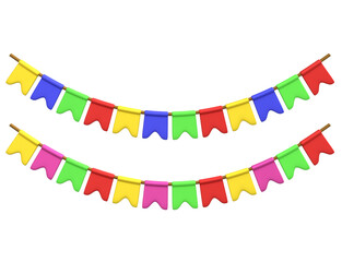 Isolated Colorful Curved Festa Junina Party Flag Banner Decoration 3D Render Illustration
