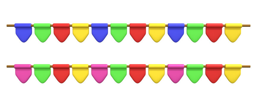 Colorful Festa Junina Party Flags Garland in Straight Line Isolated 3D Render Illustration