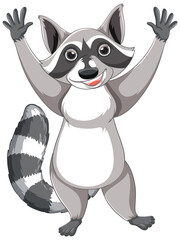 Cute cartoon raccoon standing on white background