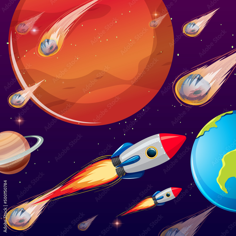 Wall mural outer space background with comets ad rockets