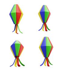 Colorful Festa Junina Lantern Decoration Isolated 3D Render Illustration in Multiple Perspective