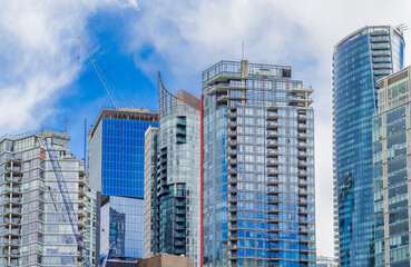 Fototapeta na wymiar View of downtown Vancouver modern architecture. Cityscape background. Vancouver Skyline Canada downtown west end City