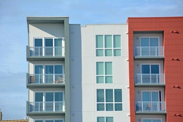 Close up of newly built modern apartment building for rent in the south near central Florida