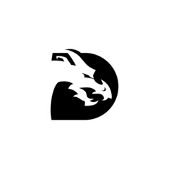 Initial d with silhouette dragon logo design template