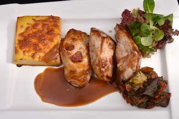 Gourmet Venison  with salad and mushrooms sauce