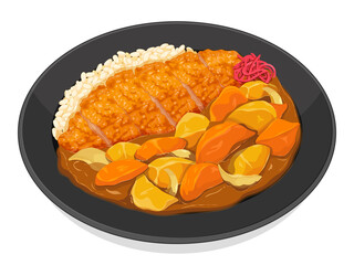 Japanese katsu curry with rice illustration vector