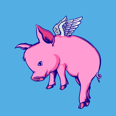 Coloring book cute pig flying cartoon vector illustration