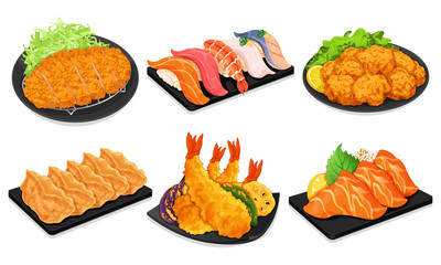 Japanese appetizers menu recipe illustration vector