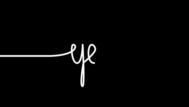 Yes word self drawing hand written animation appearing on black background. Line art.