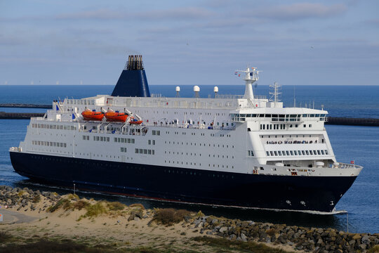 DFDS passenger and cargo roro ferry King Princess Seaways arrival into port of Ijmuiden Amsterdam, Holland from Newcastle, England