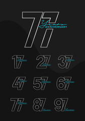 Set of Anniversary outline logotype silver and green color with black background for celebration