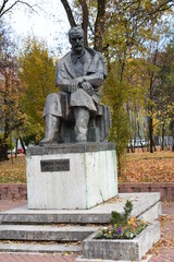 the statue of George Cosbuc in Bistrita, Romania,2016
