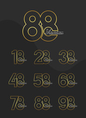 Obraz na płótnie Canvas Set of Anniversary outline logotype silver and gold color with black background for celebration