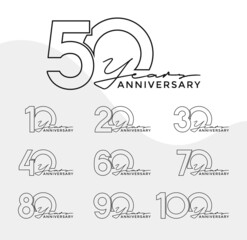 Set of Anniversary outline logotype black color with white background for celebration