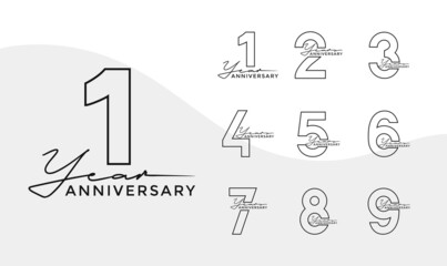 Set of Anniversary outline logotype silver and gold color with black background for celebration