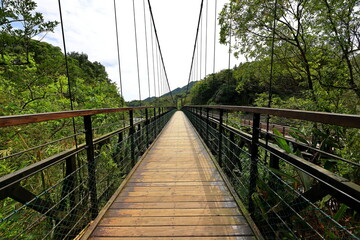 Obraz premium Suspension Bridge near Shifen Waterfall, a waterfall located in Pingxi District, New Taipei City, Taiwan