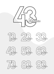 Set of Anniversary outline logotype silver and gold color with black background for celebration