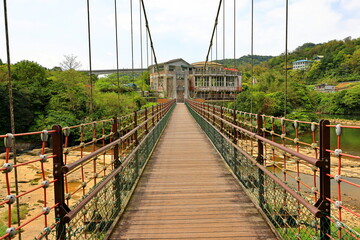 Suspension Bridge near Shifen Waterfall, a waterfall located in Pingxi District, New Taipei City, Taiwan