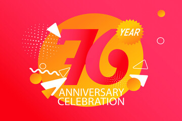 76 year anniversary celebration logotype. anniversary logo with orange and white color isolated on black background, vector design for celebration, invitation card, and greeting card - Vector