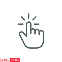 Clicking finger icon. Hand click, pointer symbol. Vector illustration isolated. Simple outline style. Editable stroke EPS 10.