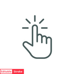 Clicking finger icon. Hand click, pointer symbol. Vector illustration isolated. Simple outline style. Editable stroke EPS 10.