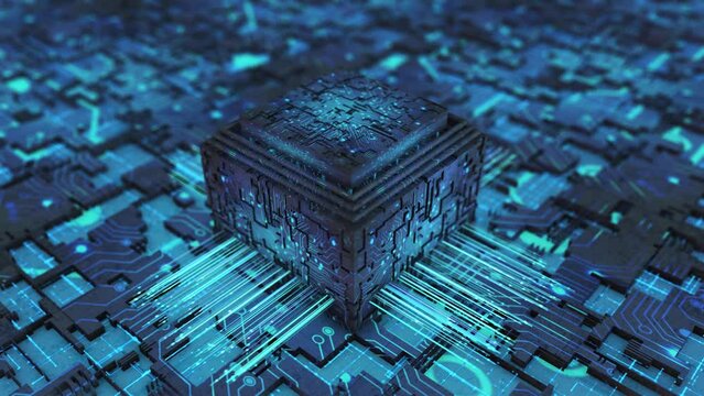 Blue technology chip circuit, technology motherboard, computer hardware and other high-tech innovation videos.