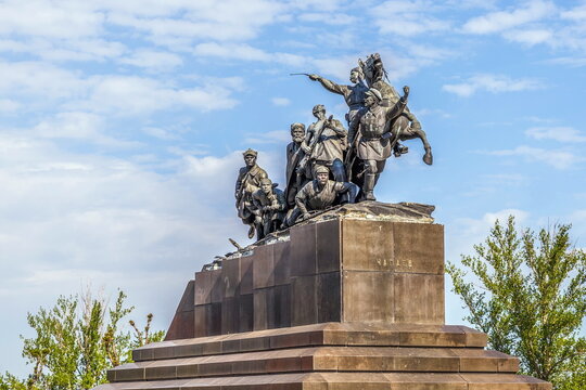 Russia, Samara, April 2016: Monument to Chapaev in Samara. Text in Russian: Chapaev.