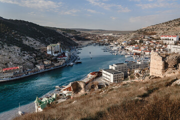 Fototapeta na wymiar View of Balaklava Bay in spring. Crimea