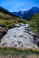 Stormy mountain river in Terskol Caucasus Russia
