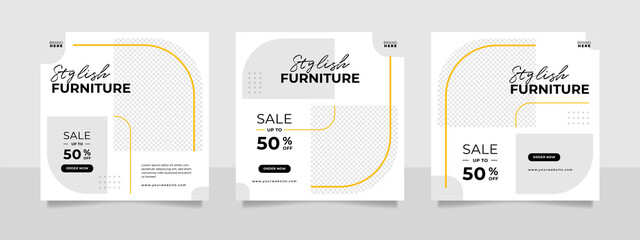 Minimalist furniture and home interior sale banner or social media post template