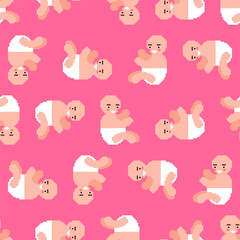 Little baby pixel art pattern seamless. 8 bit little kid background. pixelated small children texture