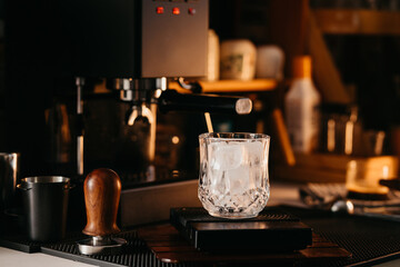 Iced Americano coffee cup. Vintage tone.