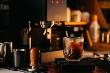 Iced Americano coffee cup. Vintage tone.