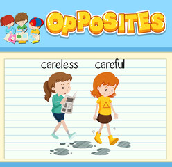 Education word card of English opposites word