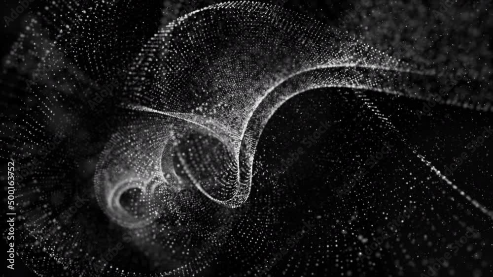 Poster digitally generated motion graphic mysterious dark energy and evil abstract particles flowing in the